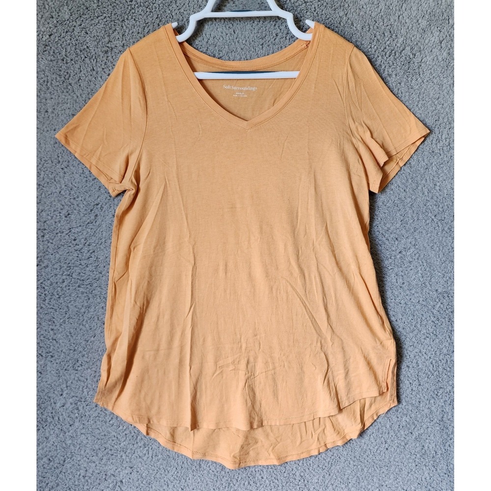 Soft Surroundings V-Neck T-Shirt Womens Medium Orange High-Low Hem 2F618